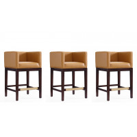 Manhattan Comfort 3-CS005-CL Kingsley 34 in. Camel and Dark Walnut Beech Wood Counter Height Bar Stool (Set of 3)